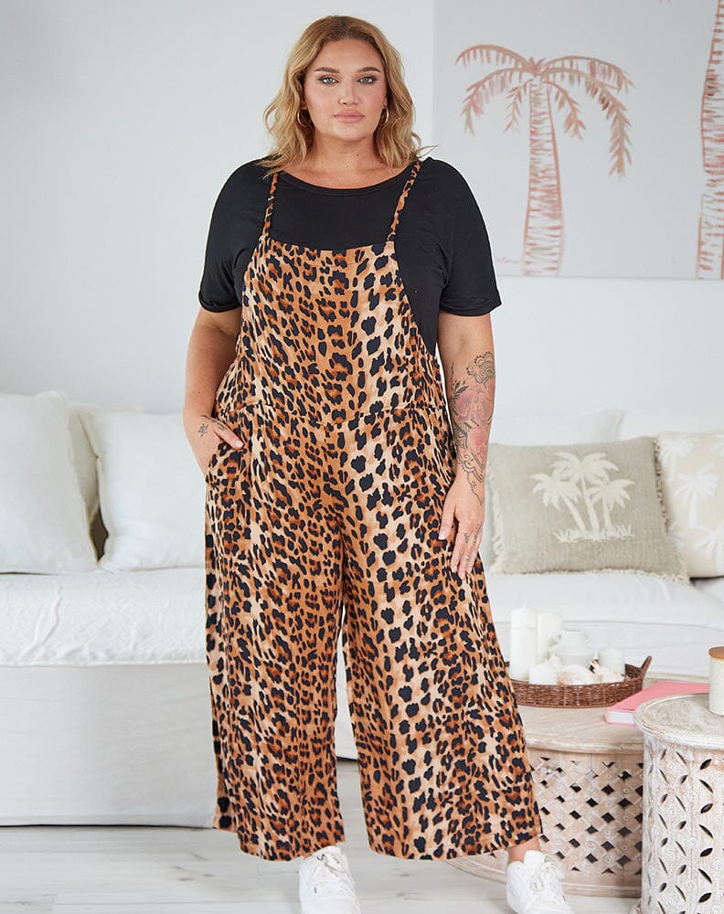 Caramello Leopard Strappy Overalls Aambers Goodies xx 16-22 au (2XL-5XL) 