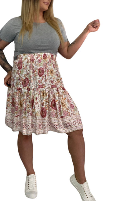 CHARLIE Floral Boho Skirt Flair Skirts 2 colours- turquoise & Peachy boho Skirt Aambers Goodies xx 8-10 au (S-M) PEACHY 