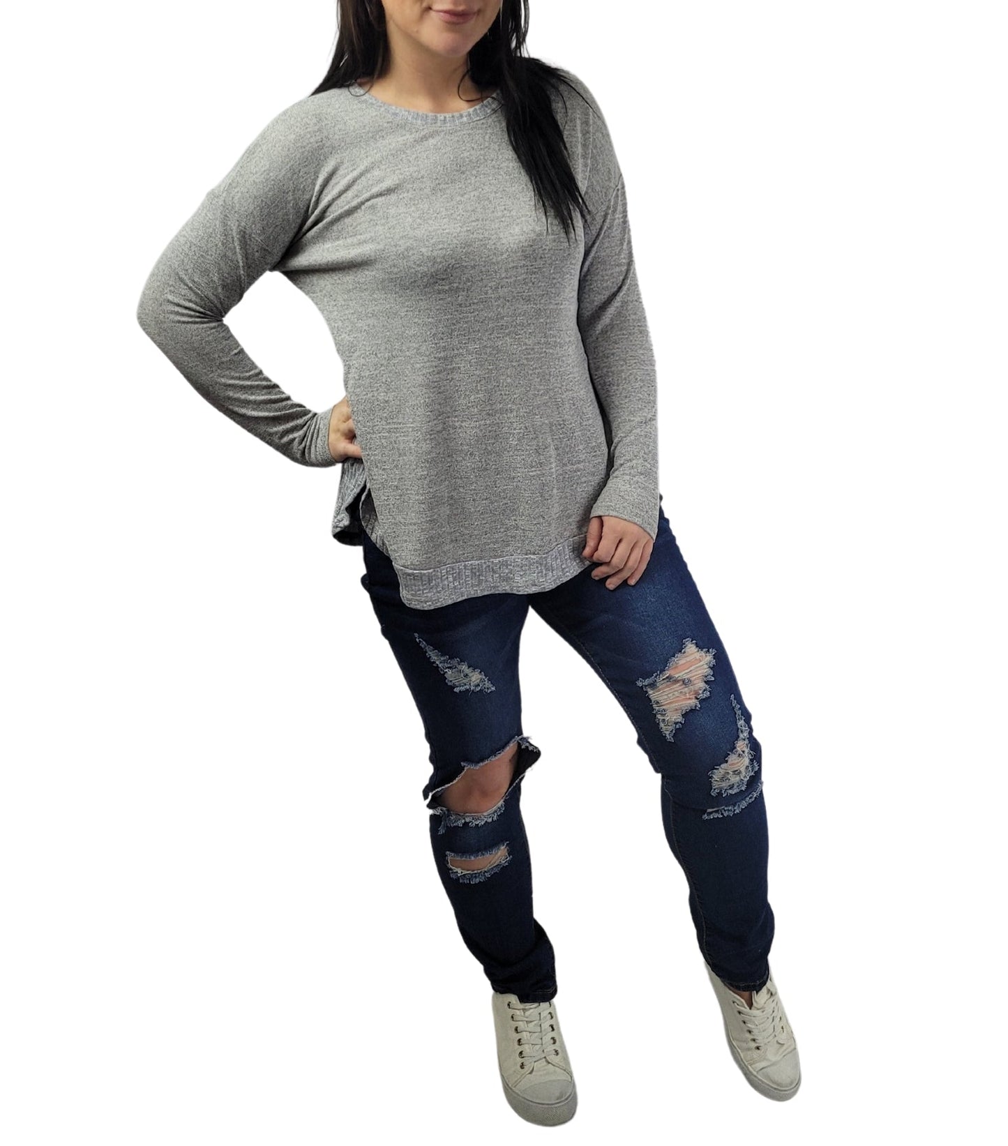 CHILLI Grey Fashion Long Sleeve Button Top Top Aambers Goodies xx 