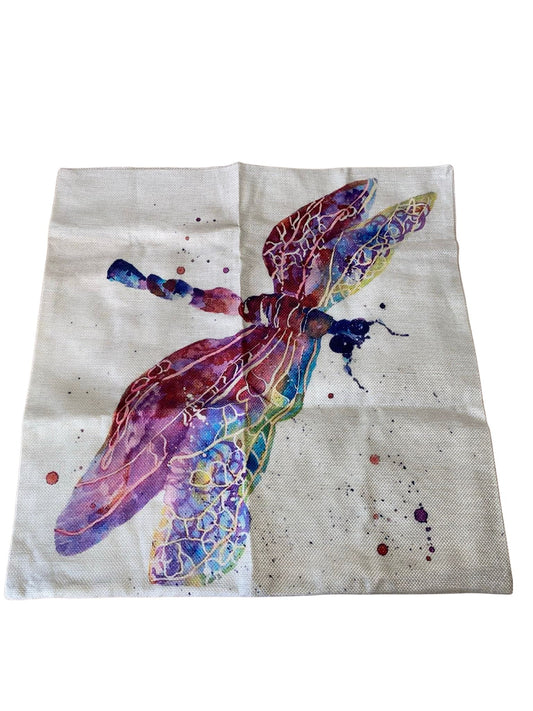 CUSHION Square Country Covers Watercolor 5 styles- Elephants, Feather, Butterfly, Dragonfly, Dreamcatcher Household Aambers Goodies xx Dragonfly 