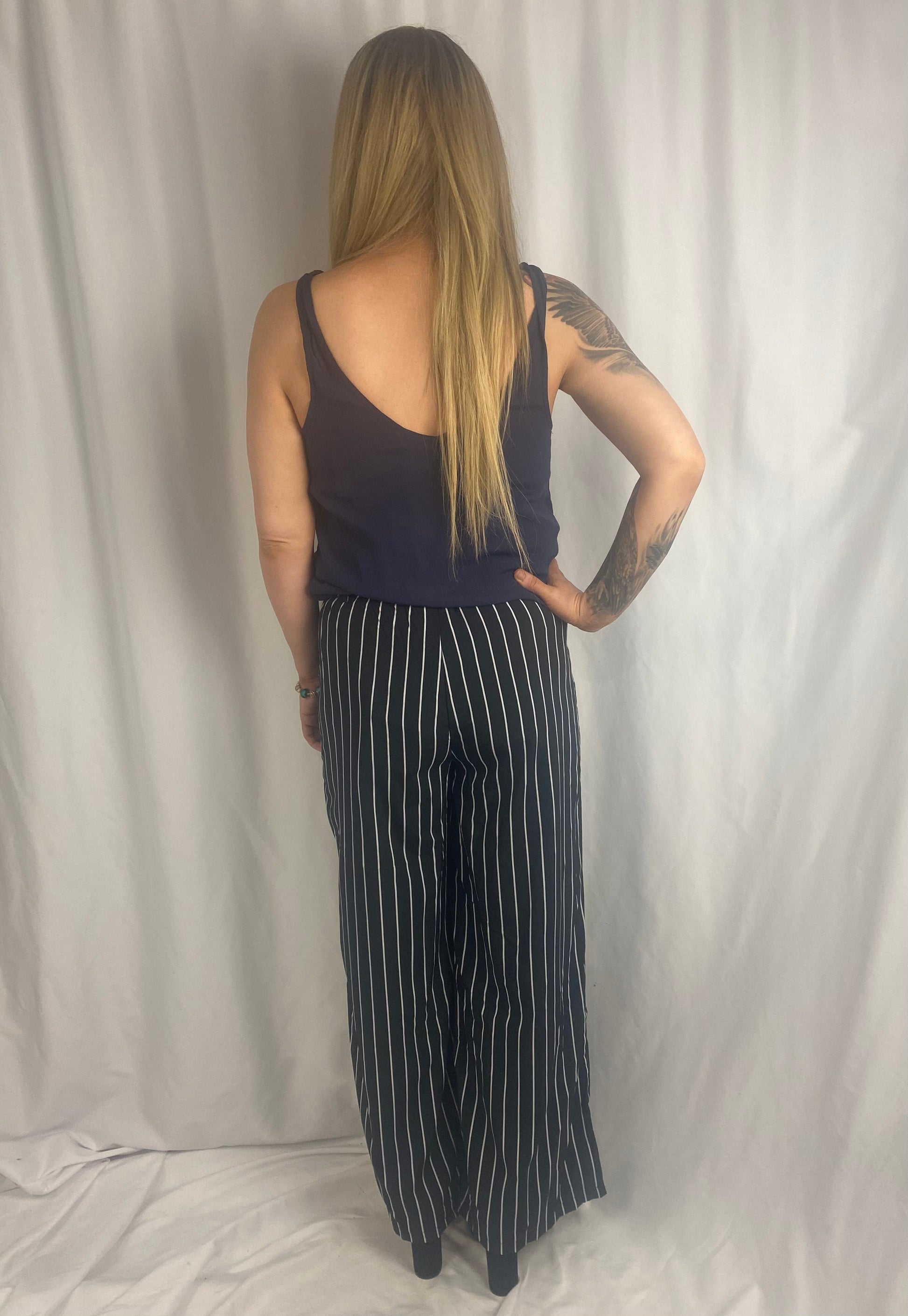DEL Black and white stripe full Length High Waisted Pants Pants AambersGoodiesxx 
