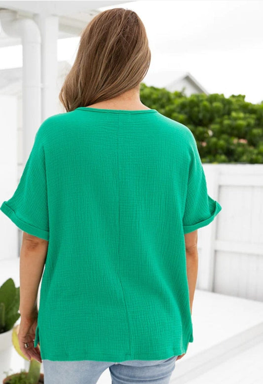 GEORGIA Green Drapey texture Top Shirts & Tops Aambers Goodies xx 