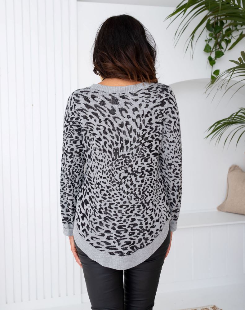 Grey & Black Leopard Knit Top Aambers Goodies xx 