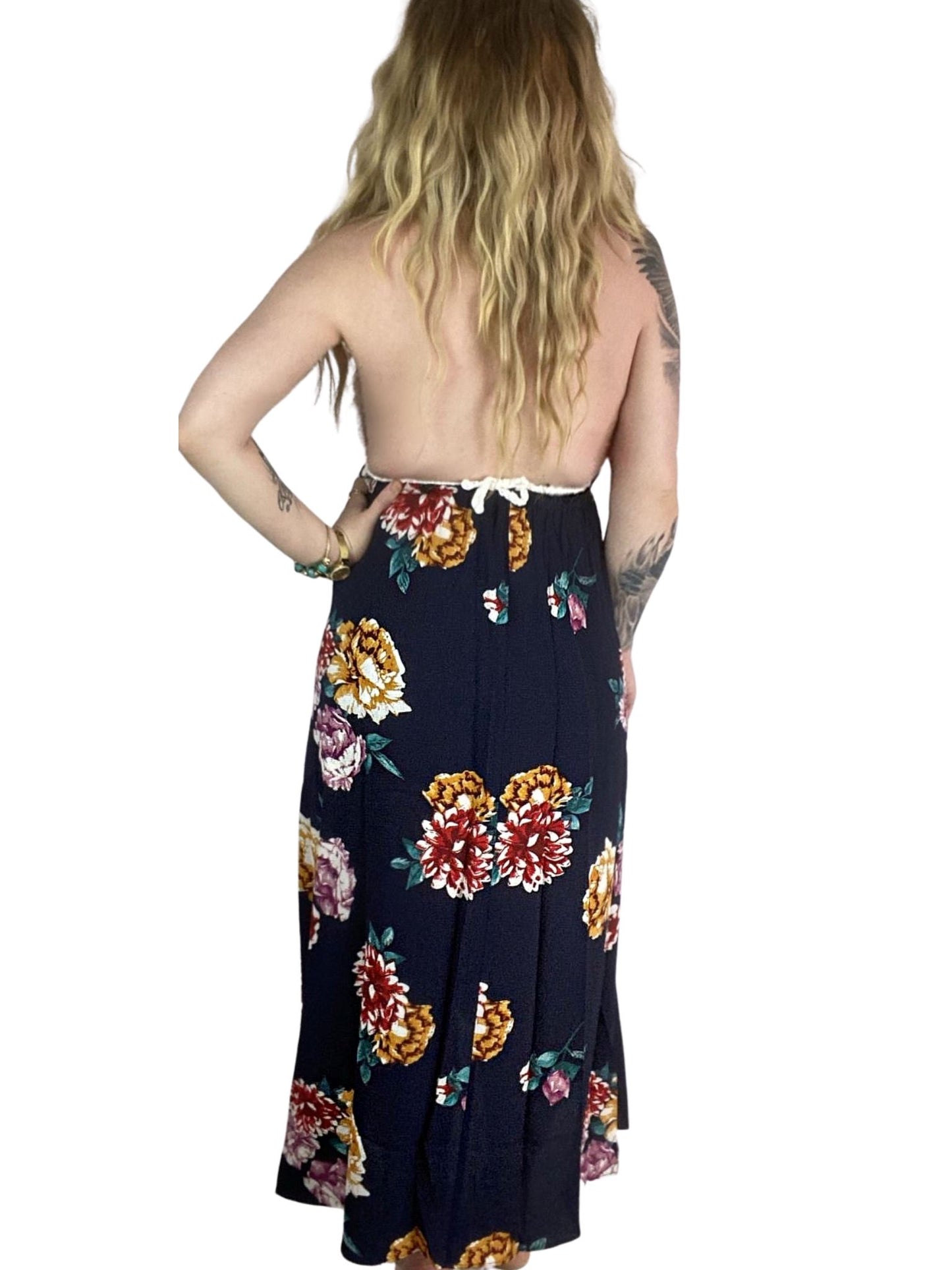 HAZEL Crochet Dark Blue Floral Maxi Dress Dresses Aambers Goodies xx 