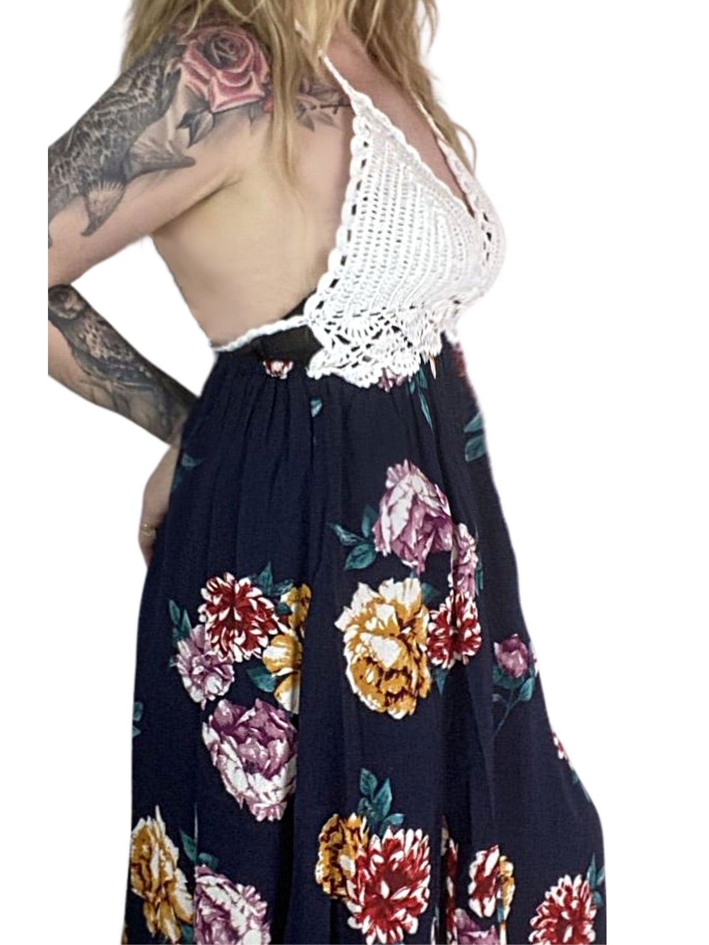 HAZEL Crochet Dark Blue Floral Maxi Dress Dresses Aambers Goodies xx 