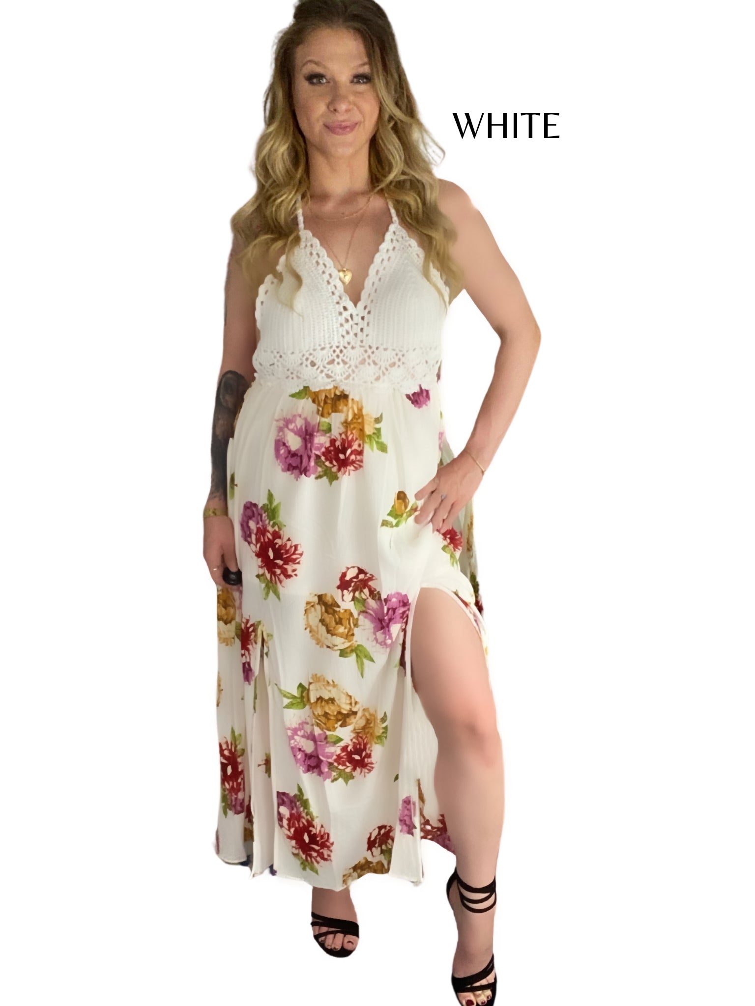 HAZEL Crochet Floral Maxi Dresses 2 colours- Navy Blue, White Dresses Aambers Goodies xx 16-22 au (2XL-5XL) WHITE 