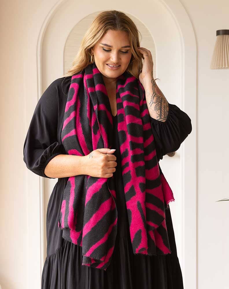 Hot Pink and Black Stripe Scarf Aambers Goodies xx 