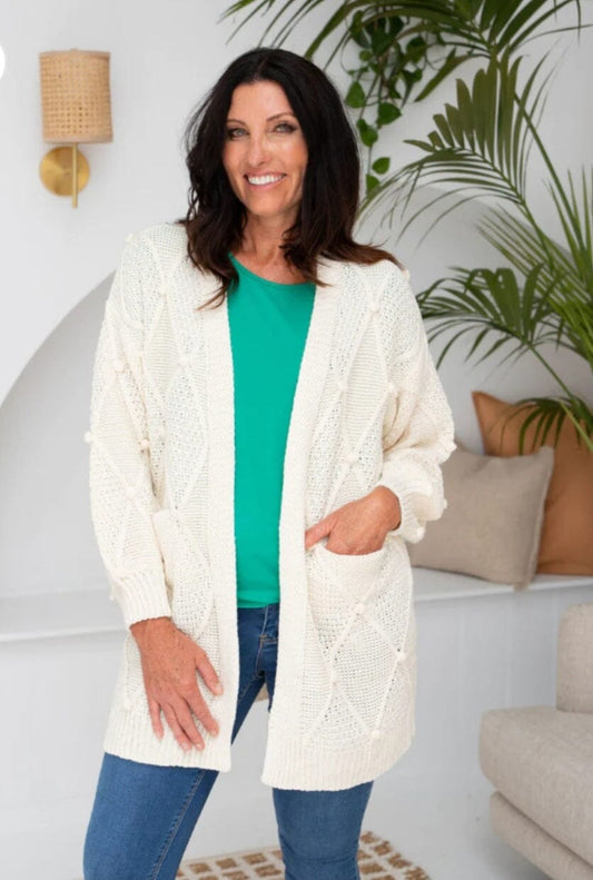 JACQUARI Diamond & Bauble Pattern CREAM White cardigan Coats & Jackets Aambers Goodies xx 