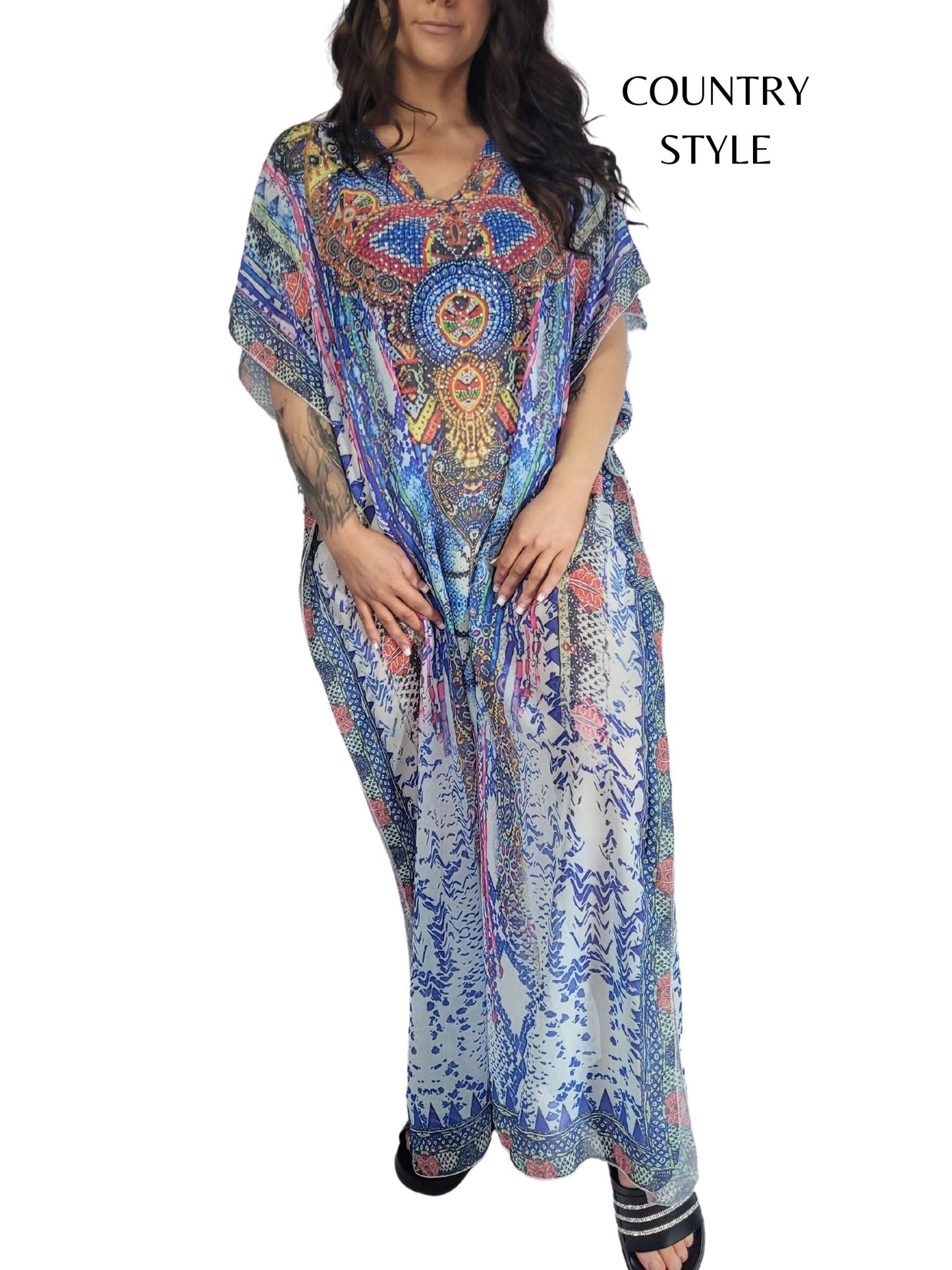 JAZZY Bejeweled Maxi Kaftan Dresses Colors - Sunset Blue Yellow, Turquoise Luxury, Country style, Grey Blue, Parrot Kaftan Dress Aambers Goodies xx 6-26 au (XS-7XL) COUNTRY STYLE 