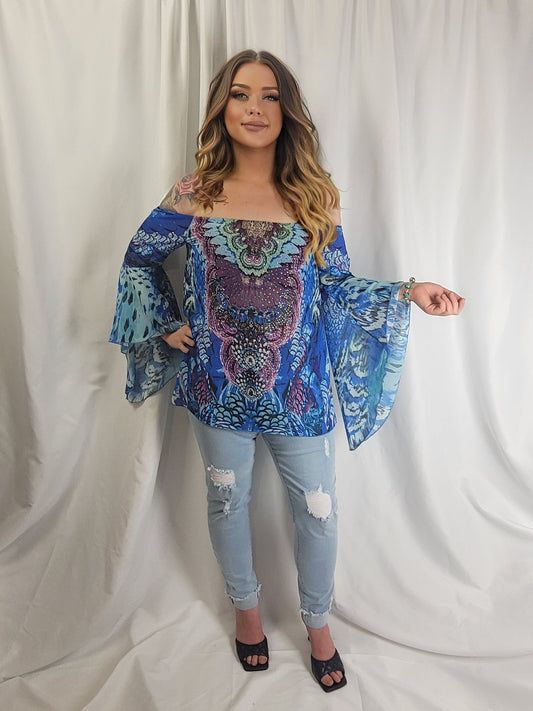 JEWEL Off Blue bejeweled Kaftan Top Top Aambers Goodies xx 