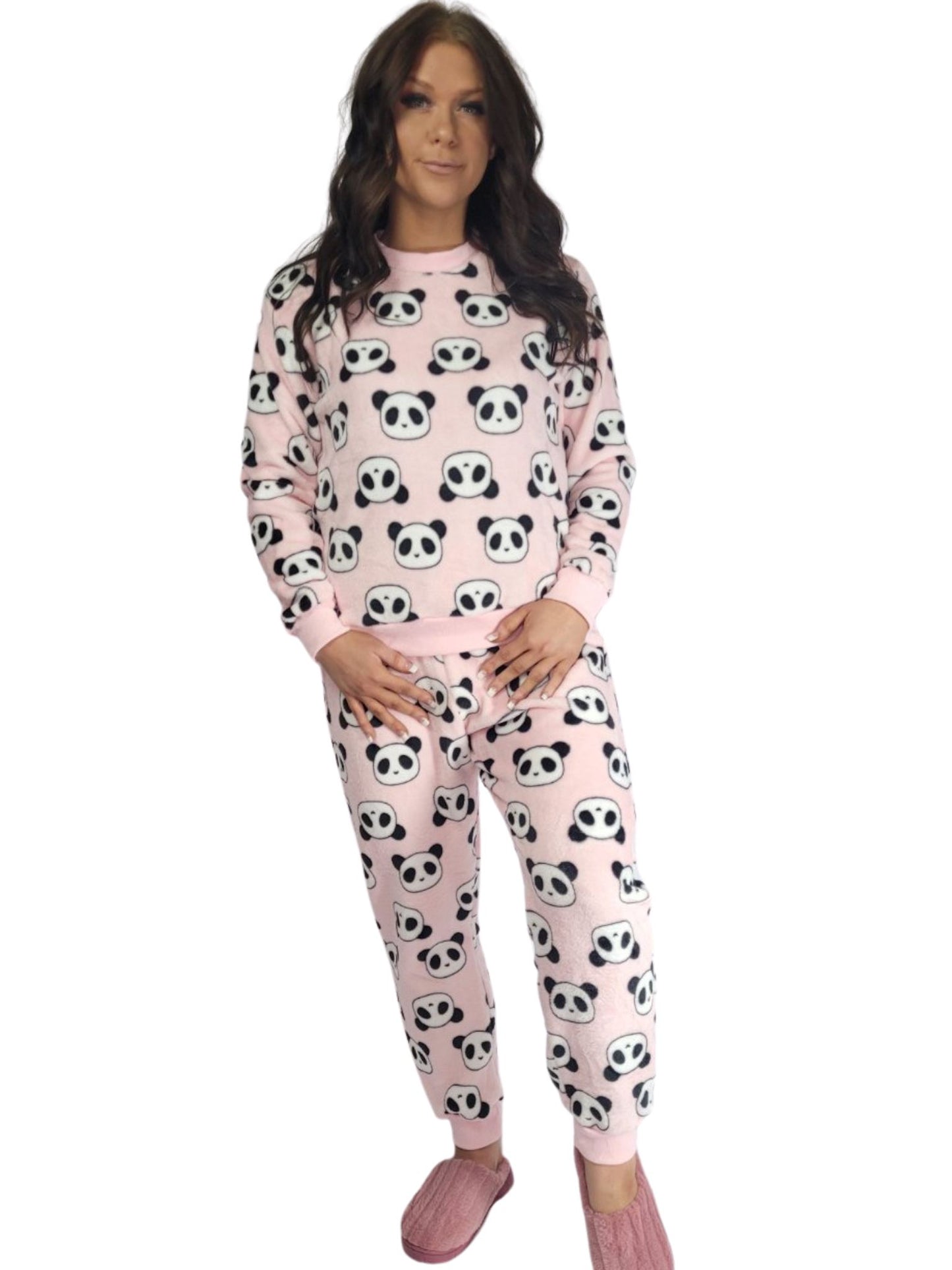 LACEY Cuffed fluffy Lounge Wear Sets 4 colours- Navy Blue Stars, Pink Panda, Mocha Leopard & Black Avocados Lounge wear Aambers Goodies xx 6-8 au (XS-S) PINK PANDA 