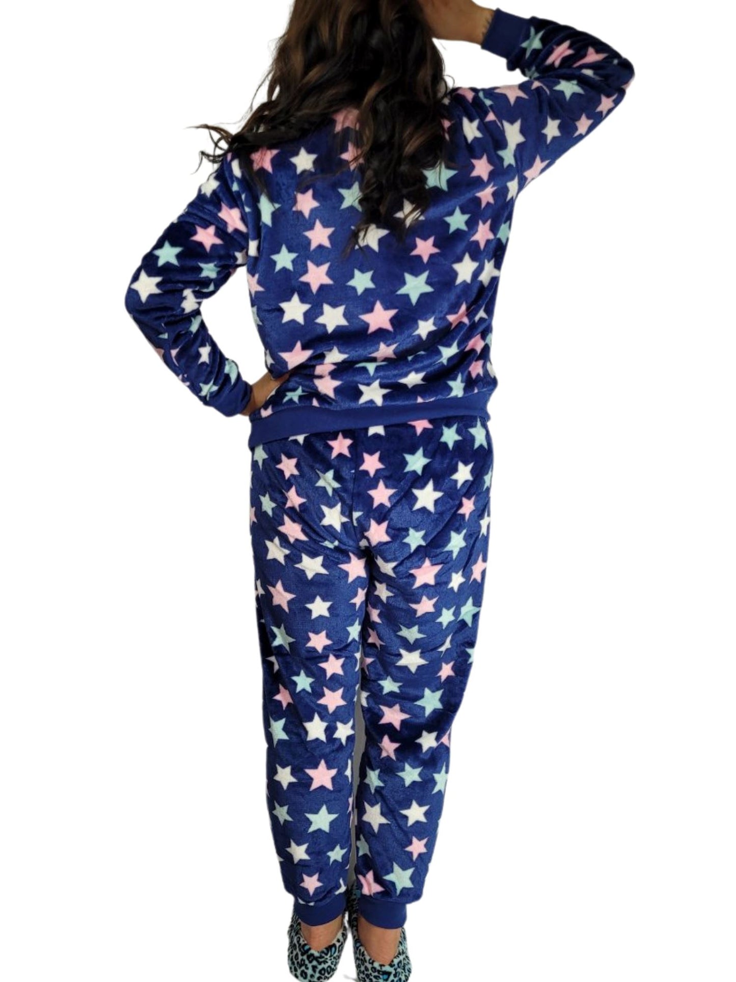 LACEY Cuffed fluffy Lounge Wear Sets 4 colours- Navy Blue Stars, Pink Panda, Mocha Leopard & Black Avocados Lounge wear Aambers Goodies xx 