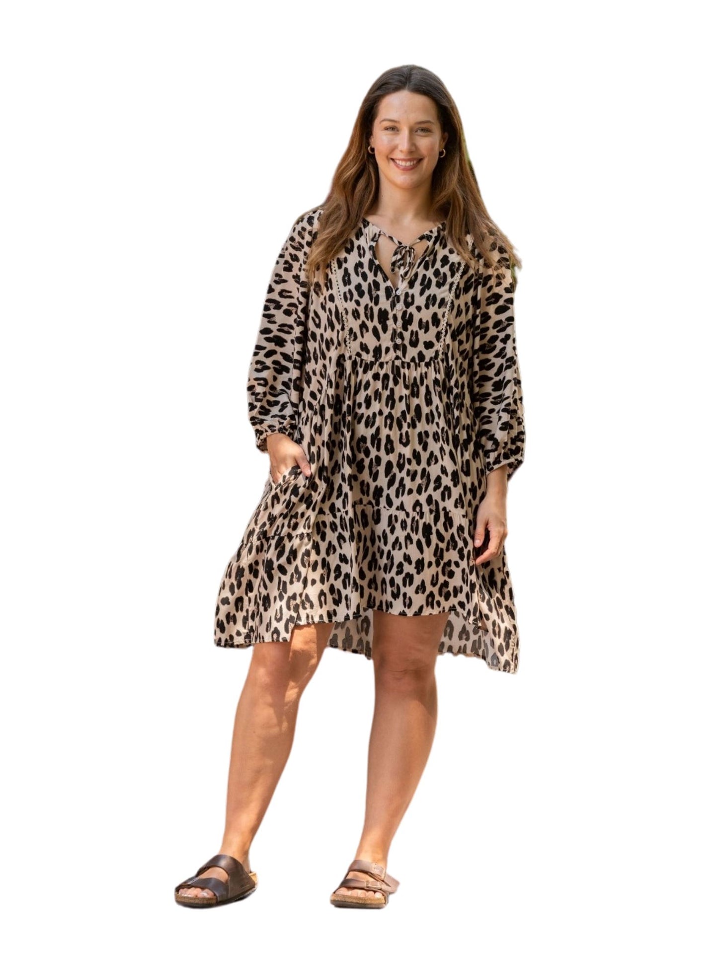 Leopard Quarter Sleeve Puff Swing Dress Aambers Goodies xx 