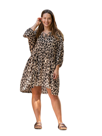 Leopard Quarter Sleeve Puff Swing Dress Aambers Goodies xx 