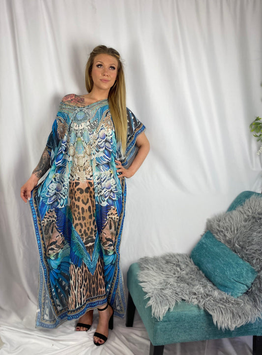 LUNA Teal/Blue Jewel Bejeweled Maxi Kaftan Dress Kaftan Dress Aambers Goodies xx 6-26 au (XS-7XL) TEAL/ BLUE 