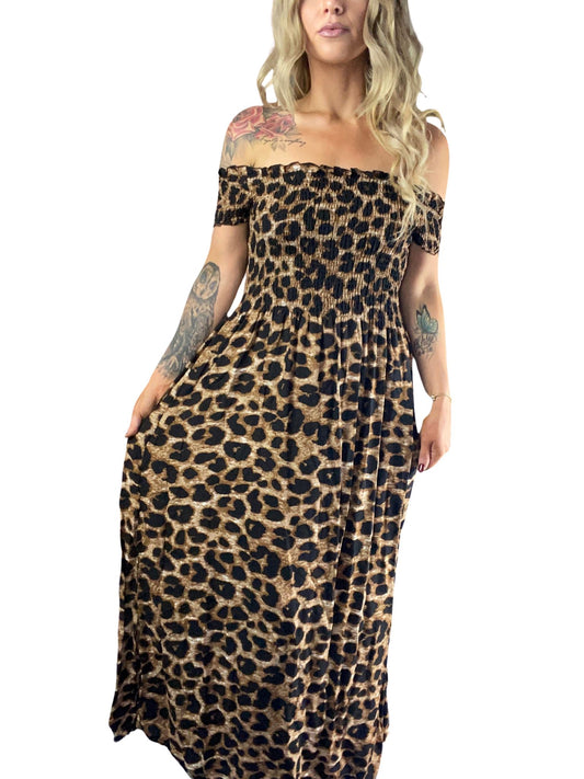 MARI Maxi Stretch Dresses 2 colours- Grey snow leopard, brown leopard spots Dresses Aambers Goodies xx 