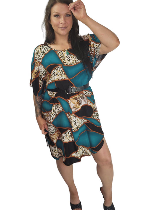 MYSTIC Turquoise Leopard Luxury Kaftan Dress/Top Kaftan Dress Aambers Goodies xx 