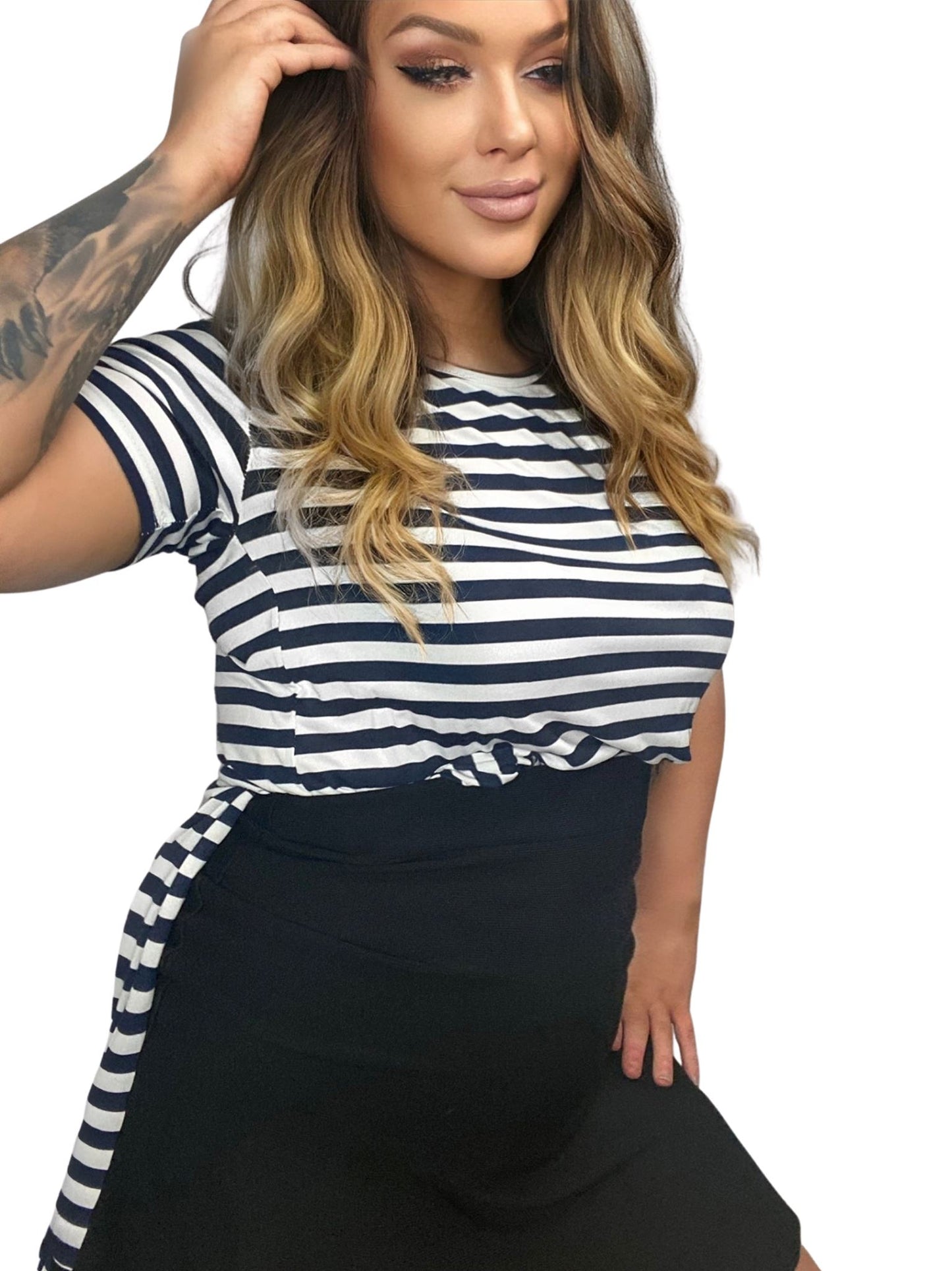 PENELOPE Striped Navy blue and white knot/Slit T-shirt Tshirt Aambers Goodies xx 