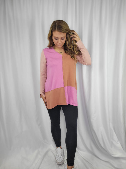 PIPER Peach/Pink Panel Long Sleeve Sweater Top Aambers Goodies xx 