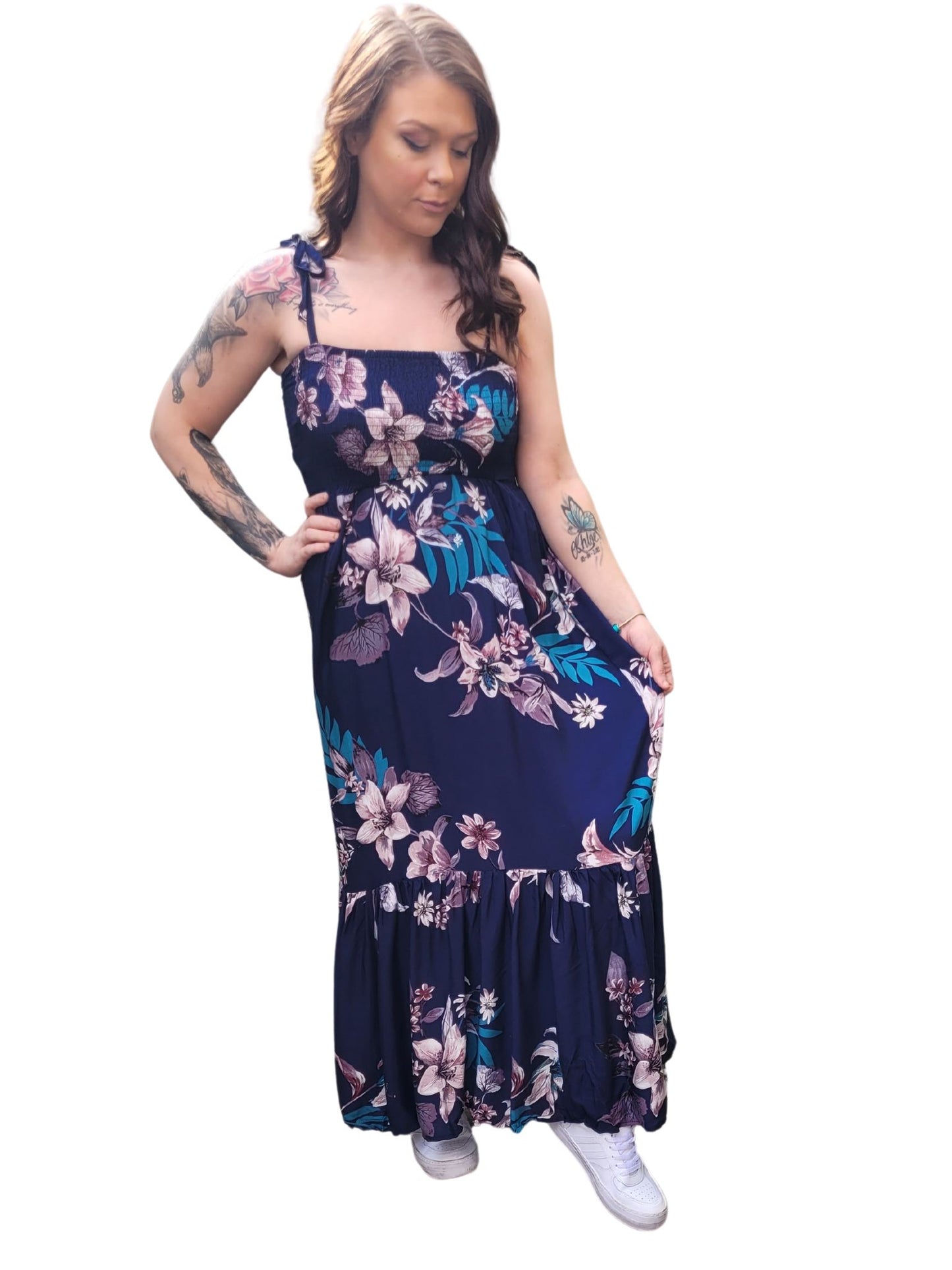 SAYLOR floral Tye Up Maxi tiered Dress 3 colours- Dusty Blue, Dusty pink & Navy Blue Dresses Aambers Goodies xx 