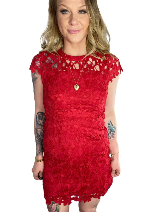 VICTORIA Mini Red Lace Dress Dresses Aambers Goodies xx 6 au (XS) 